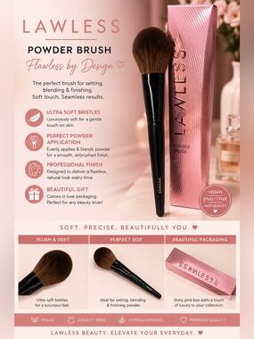 LAWLESS Pink and Black Powder Brush - Ultra Soft Vegan Bristles